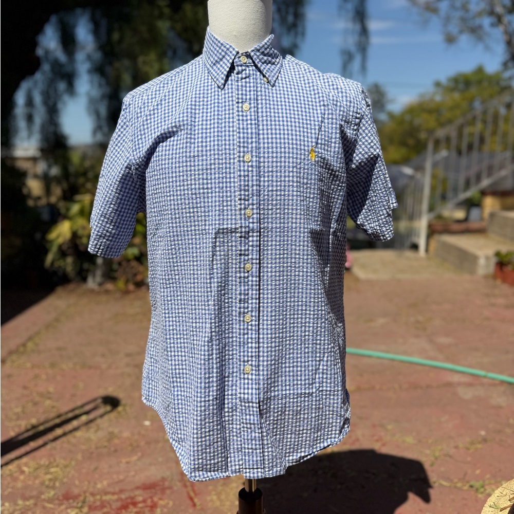 Ralph Lauren Blue Gingham Short Sleeve Button-Down Shirt